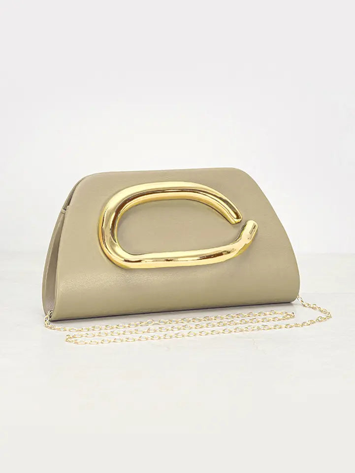 Bolso de mano hebilla dorada beige - con cadena