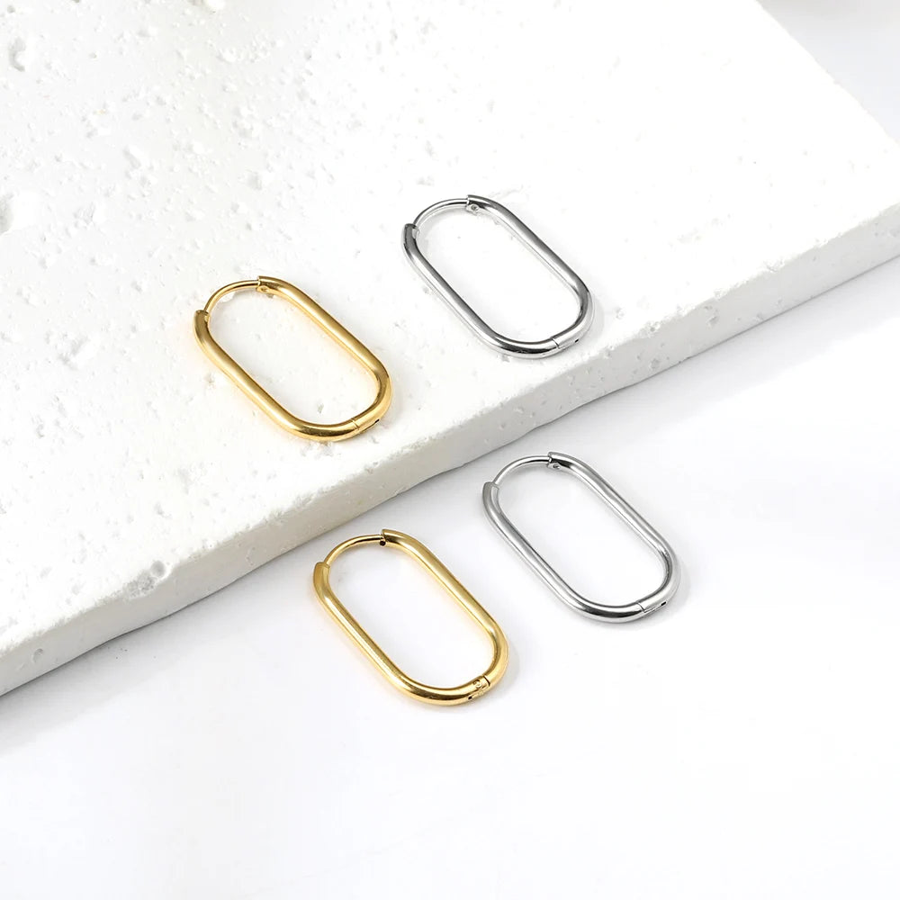 Pendientes de Aro Rectangular Dorado para Mujer