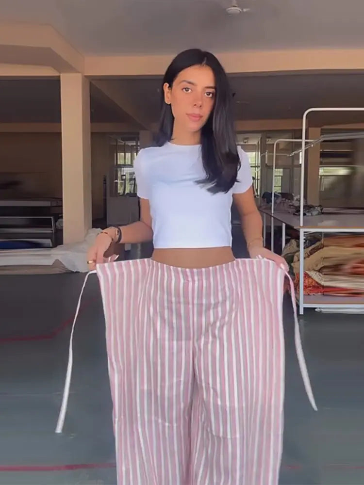 Pantalón Largo de Rayas con Cintura Envolvente