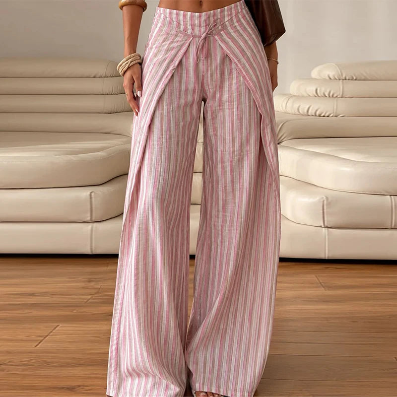 Pantalón Largo de Rayas con Cintura Envolvente