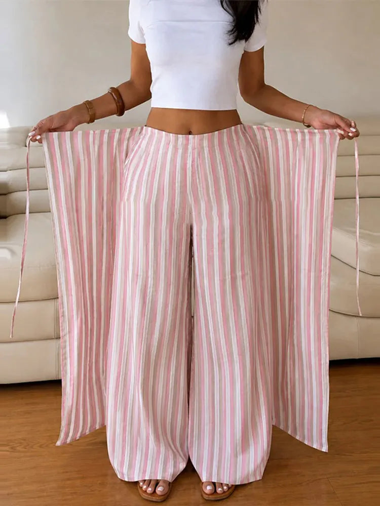 Pantalón Largo de Rayas con Cintura Envolvente