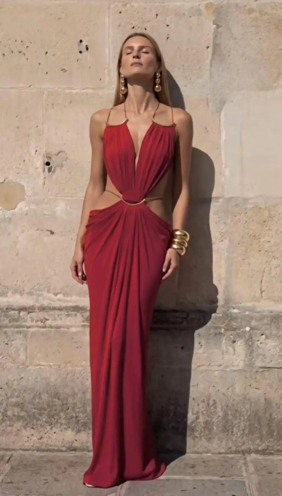 Vestido Largo Halter Sin Espalda Rojo
