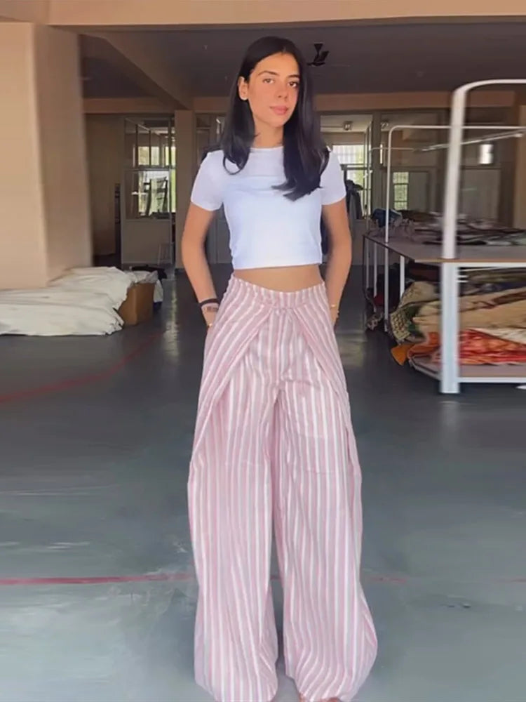 Pantalón Largo de Rayas con Cintura Envolvente